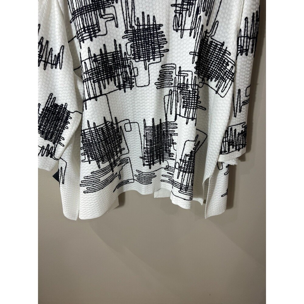Ming Wang Knit Cardigan 3X White With Black Abstract Jacket NEW! - Picture 8 of 14